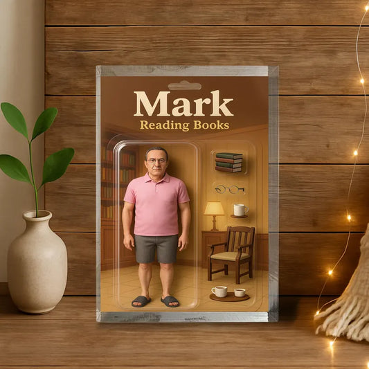 Personalized Gift for Book-Loving Dad or Grandpa – Custom Acrylic Block with Name – Reading Books Figurine – Father’s Day or Birthday Gift