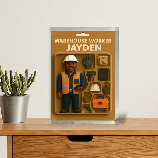 Personalized Gift for Warehouse Worker –Custom Acrylic Block with Name – Unique Figurine Keepsake for Dad, Husband, or Coworker Appreciation
