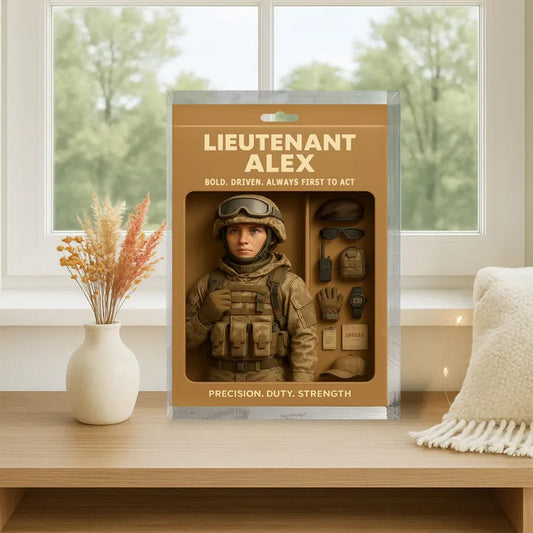 Personalized Military Acrylic Block – Custom Army Figure Gift for Him – Honor, Duty, Strength – Unique Decor for Veterans or Soldiers