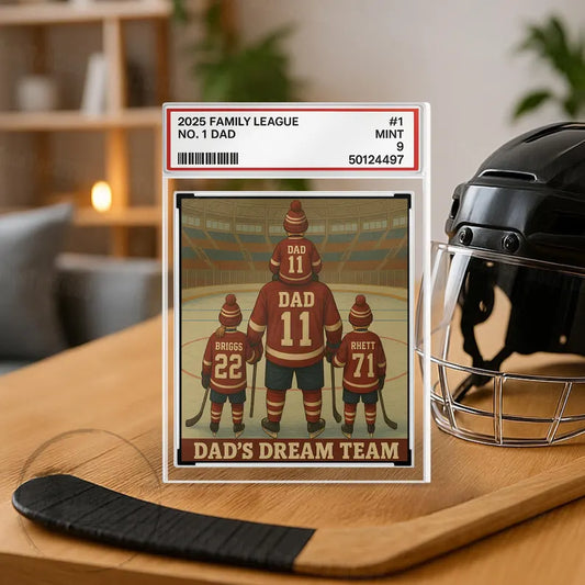 Hockey No. 1 Dad Personalized Trading Card Acrylic Block Plaque, Gift For Hockey Husband, Father's Day Gift For Hockey Lover, Hockey Player