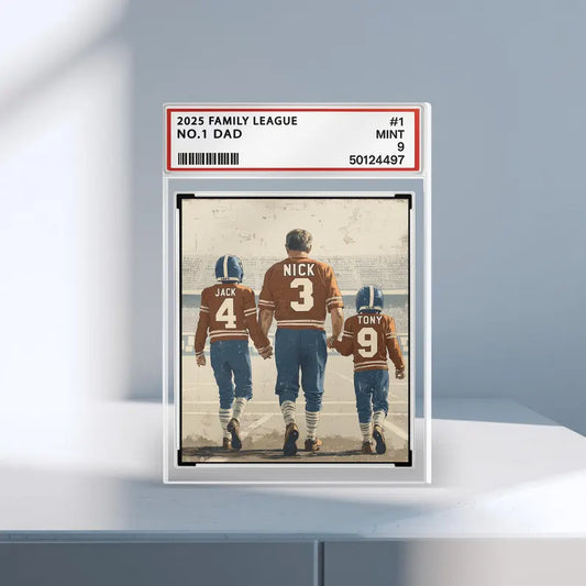 Football No. 1 Dad Grandpa Man & Kids Trading Card Style Custom Acrylic Block Plaque, Birthday, Fathers Day Gift For American Football Lover