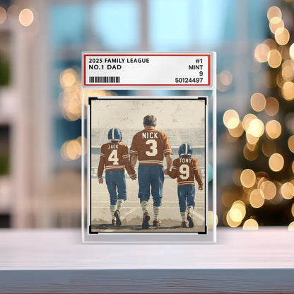 Custom Football Dad Gift – Personalized Father's Day Acrylic Block, Trading Card Style Keepsake with Kids' Names and Jersey Numbers
