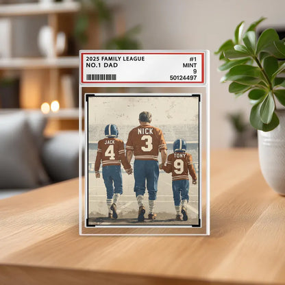Custom Football Dad Gift – Personalized Father's Day Acrylic Block, Trading Card Style Keepsake with Kids' Names and Jersey Numbers