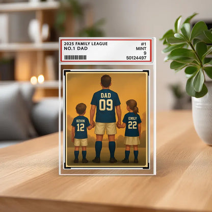 Personalized Soccer Dad Gift – Father's Day Acrylic Block, Custom Trading Card Style with Kids' Names and Jersey Numbers, #1 Dad Keepsake