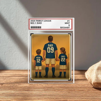 Personalized Soccer Dad Gift – Father's Day Acrylic Block, Custom Trading Card Style with Kids' Names and Jersey Numbers, #1 Dad Keepsake