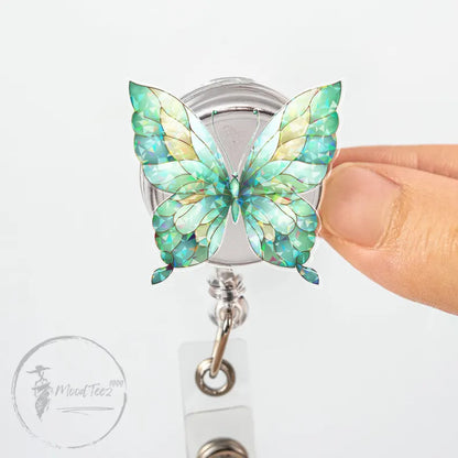Butterfly Badge Reel, Mint Green ID Holder, Pastel Retractable Name Tag Clip, Cute Nurse Gift, Nature Badge for Teachers, Staff