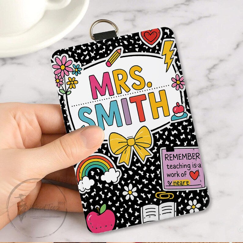 Composition Book Teacher ID Badge Holder, Back To School Gift, Lanyard Accessories, Teacher Appreciation, Teacher Gifts, Custom ID Holder