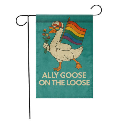 Ally Goose On The Loose Garden Flag, Funny LGBTQ Pride Yard Decor, Rainbow Duck Outdoor Sign, Queer Ally Inclusive Lawn Banner