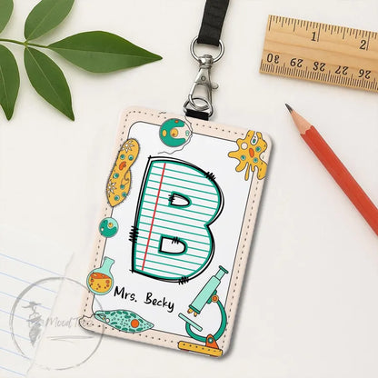 Custom Name Teacher Leather ID Card Holder, Custom Teacher Lanyard Accessories, Teacher Back to School Gift, Teacher School Supply Gift