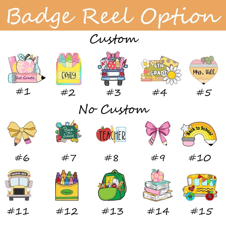 Teacher Badge Holder with Cute School Supplies, PU Leather ID Holder, Back to School Gift, Lanyard Optional, Fun Print