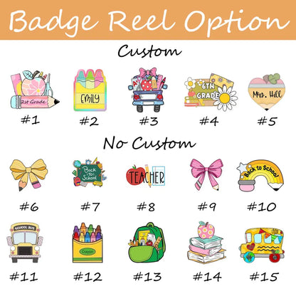 Teacher Badge Holder with Cute School Supplies, PU Leather ID Holder, Back to School Gift, Lanyard Optional, Fun Print