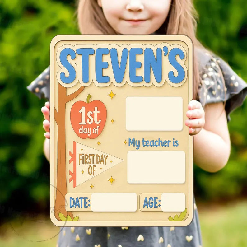 Custom First Day of School Sign, Back to School Sign, Reusable School Board with Name, Kindergarten First Day Sign, Gift for Boys, Wood Sign