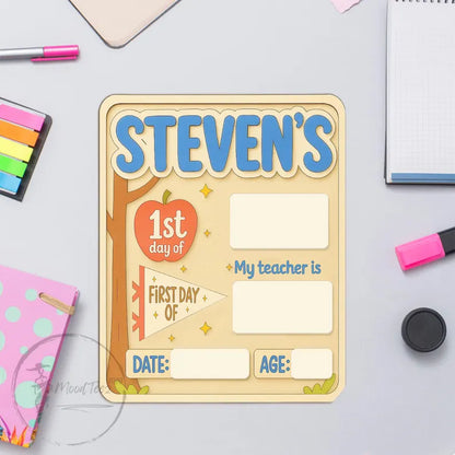 Custom First Day of School Sign, Back to School Sign, Reusable School Board with Name, Kindergarten First Day Sign, Gift for Boys, Wood Sign