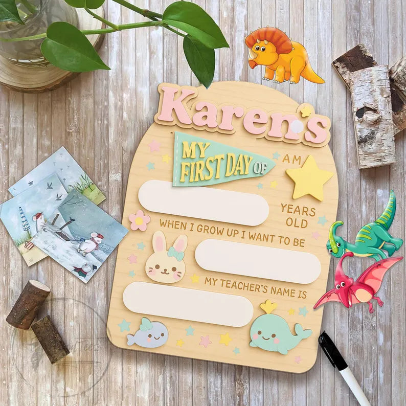 Personalized First Day School Sign, Back to School Sign, Kindergarten 1st Day of School Sign Reusable, Custom First Day School Sign