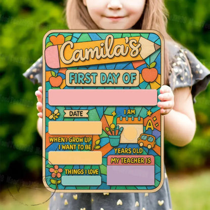 Personalized First Day of School Sign for Kids, Custom Back to School Board, Name, Grade & Teacher Info, Classroom Photo Prop Gift