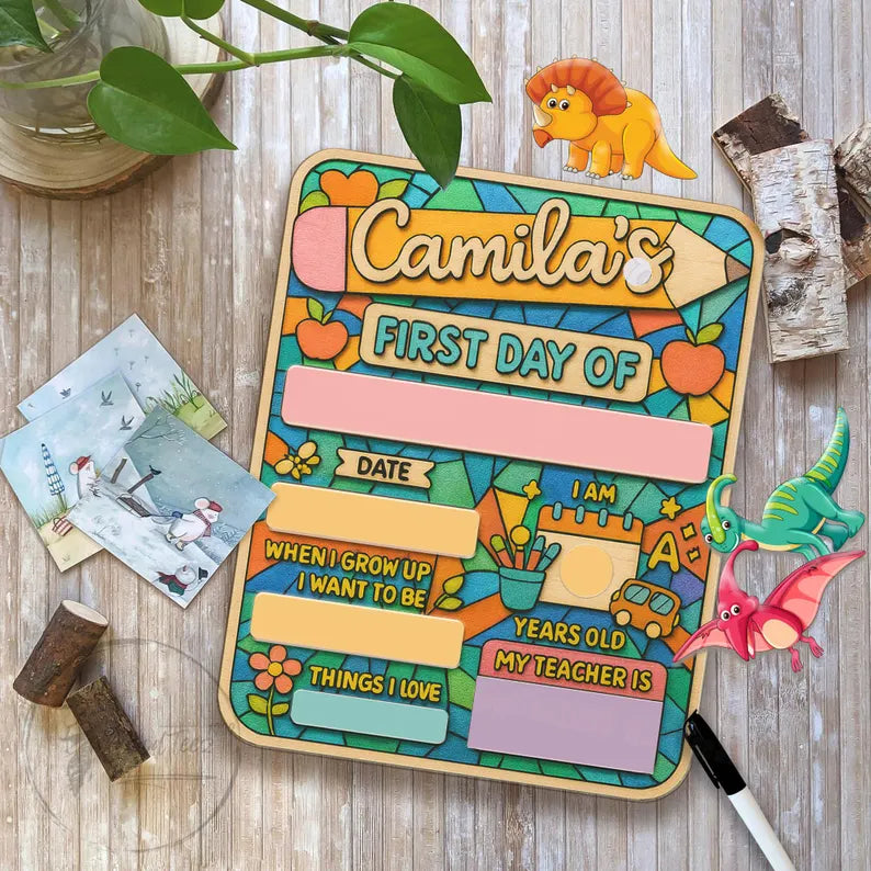 Personalized First Day of School Sign for Kids, Custom Back to School Board, Name, Grade & Teacher Info, Classroom Photo Prop Gift