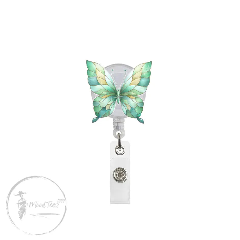 Butterfly Badge Reel, Mint Green ID Holder, Pastel Retractable Name Tag Clip, Cute Nurse Gift, Nature Badge for Teachers, Staff