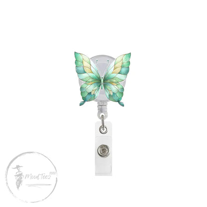 Butterfly Badge Reel, Mint Green ID Holder, Pastel Retractable Name Tag Clip, Cute Nurse Gift, Nature Badge for Teachers, Staff