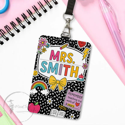 Composition Book Teacher ID Badge Holder, Back To School Gift, Lanyard Accessories, Teacher Appreciation, Teacher Gifts, Custom ID Holder