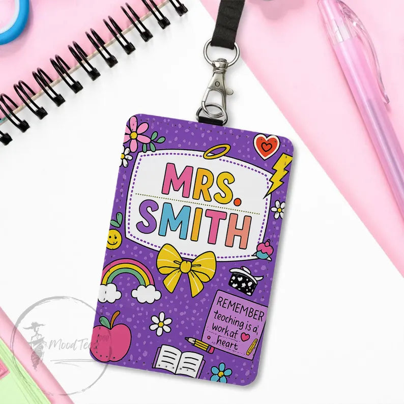 Composition Book Teacher ID Badge Holder, Back To School Gift, Lanyard Accessories, Teacher Appreciation, Teacher Gifts, Custom ID Holder