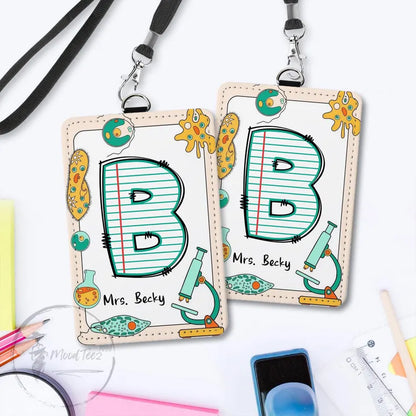 Custom Name Teacher Leather ID Card Holder, Custom Teacher Lanyard Accessories, Teacher Back to School Gift, Teacher School Supply Gift