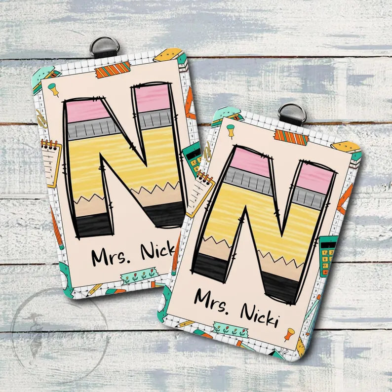 Custom Name Teacher Leather ID Card Holder, Custom Teacher Lanyard Accessories, Teacher Back to School Gift, Teacher School Supply Gift