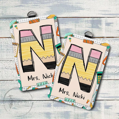 Custom Name Teacher Leather ID Card Holder, Custom Teacher Lanyard Accessories, Teacher Back to School Gift, Teacher School Supply Gift