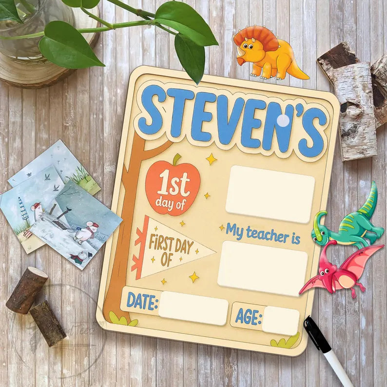 Custom First Day of School Sign, Back to School Sign, Reusable School Board with Name, Kindergarten First Day Sign, Gift for Boys, Wood Sign