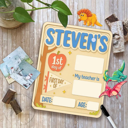 Custom First Day of School Sign, Back to School Sign, Reusable School Board with Name, Kindergarten First Day Sign, Gift for Boys, Wood Sign