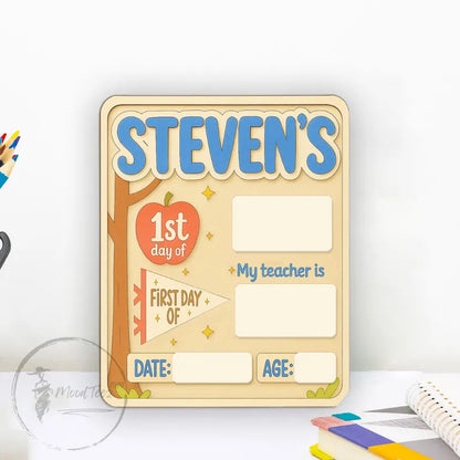 Custom First Day of School Sign, Back to School Sign, Reusable School Board with Name, Kindergarten First Day Sign, Gift for Boys, Wood Sign