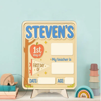 Custom First Day of School Sign, Back to School Sign, Reusable School Board with Name, Kindergarten First Day Sign, Gift for Boys, Wood Sign