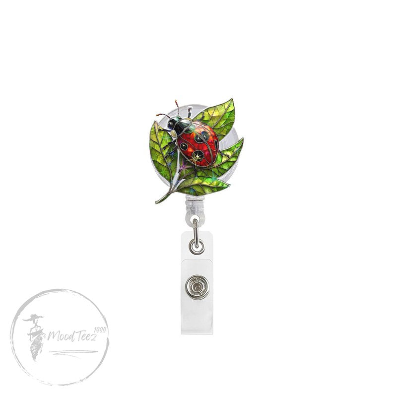 Ladybug Leaf Badge Reel, Nature ID Clip for Nurse Teacher, Insect Retractable Name Tag, Cute Garden Bug Badge Holder