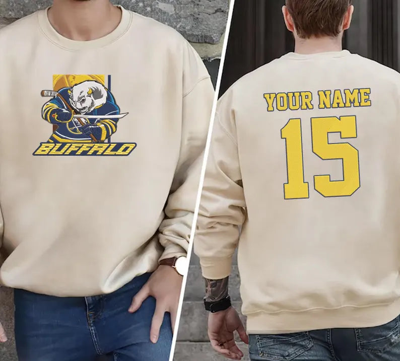 Embroidered Buffalo Hockey Sweatshirt, Football Sweatshirt, Hockey Team Shirt, Buffalo NHL Shirt, Gameday Sweatshirt, Retro Buffalo Hockey Fan Embroidered Shirt