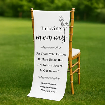 Custom Loving Memory Wedding Sign, In Memory of Loved Ones, White Linen Memorial Chair Banner, Wedding Aisle Sign,Remembrance Ceremony Decor