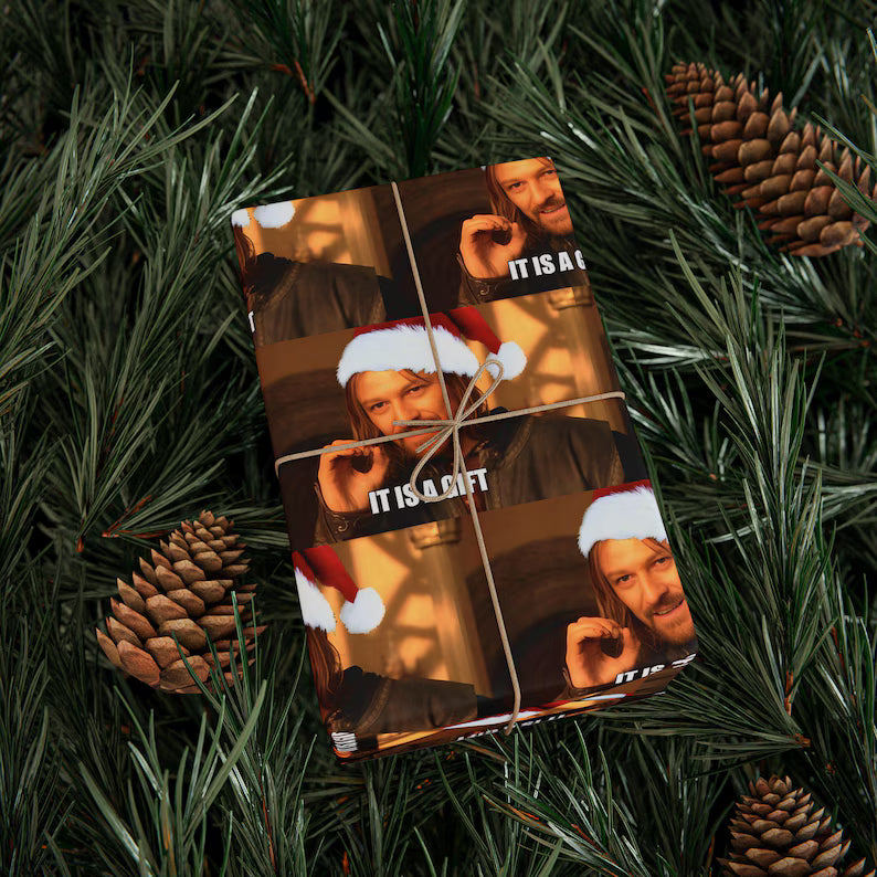 Boromir It Is A Gift Christmas Wrapping Paper, LOTR Gift Wrap, Funny Secret Santa Gift Wrap, Boromir Santa Hat Christmas Idea