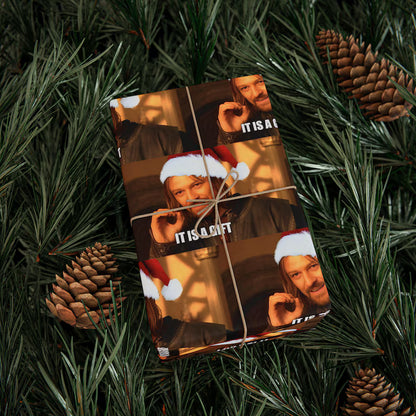 Boromir It Is A Gift Christmas Wrapping Paper, LOTR Gift Wrap, Funny Secret Santa Gift Wrap, Boromir Santa Hat Christmas Idea