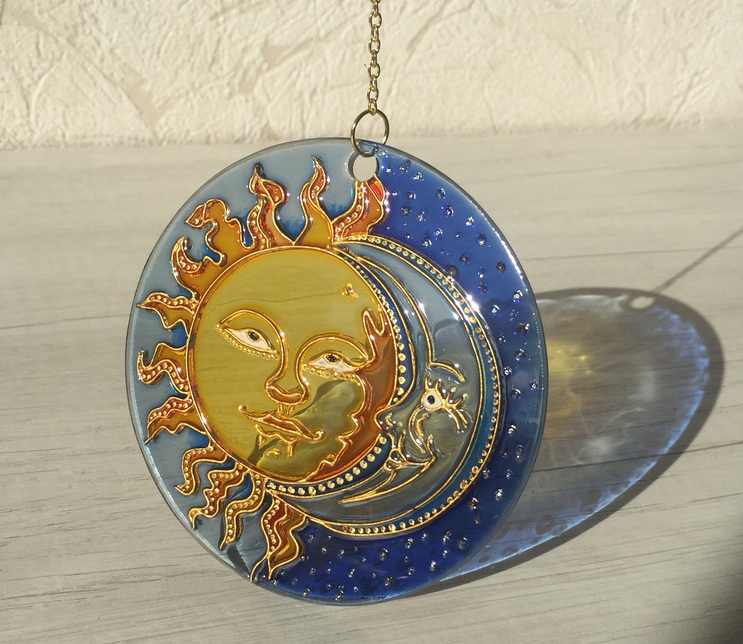 Stained Glass Decor Window Hangings Moon Suncatcher for Window Celestial decor
