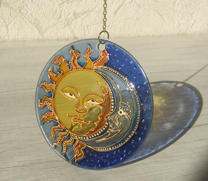 Stained Glass Decor Window Hangings Moon Suncatcher for Window Celestial decor