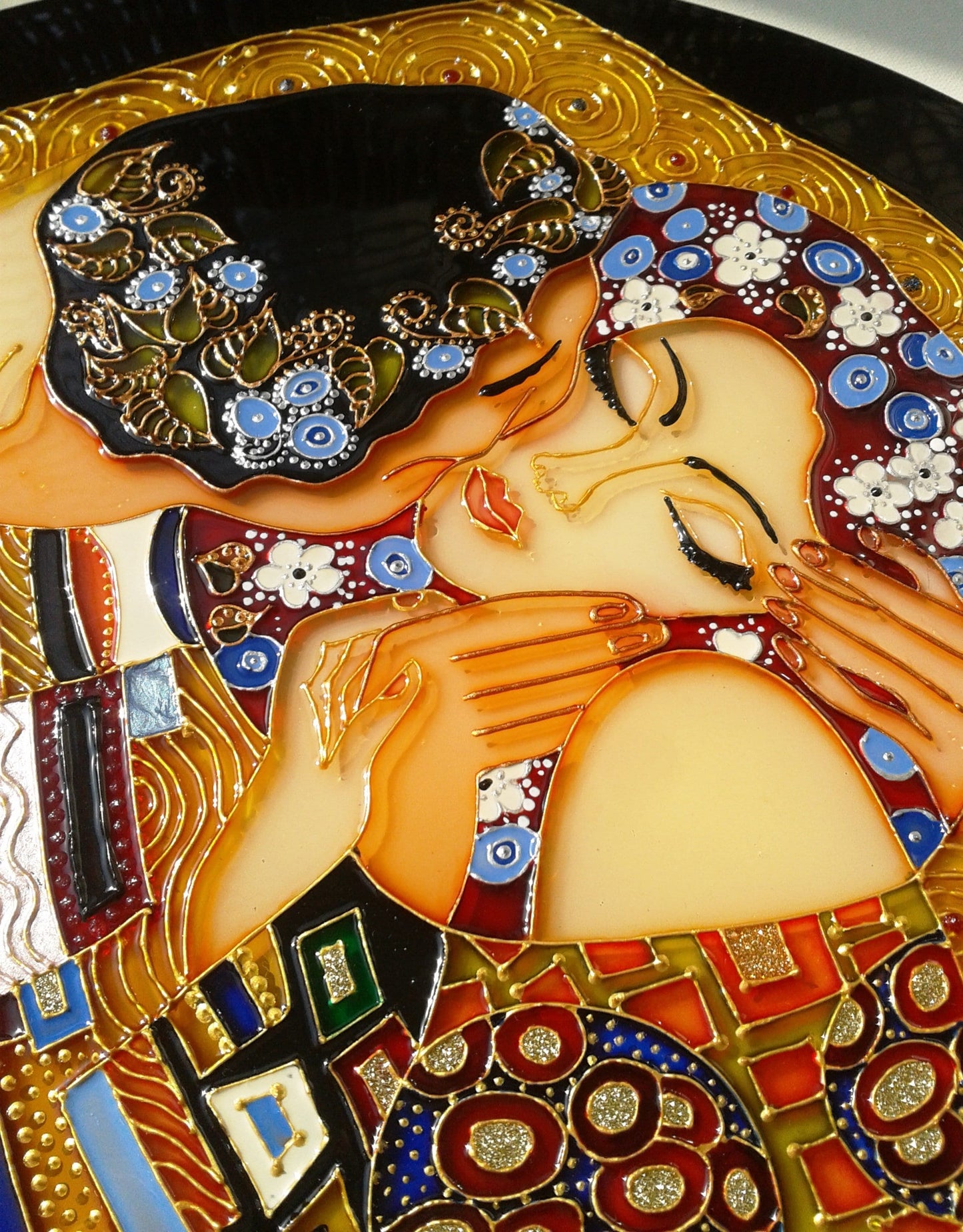 Klimt The Kiss Stained glass panel Wedding gift Gift for Wedding anniversary Stained glass painting