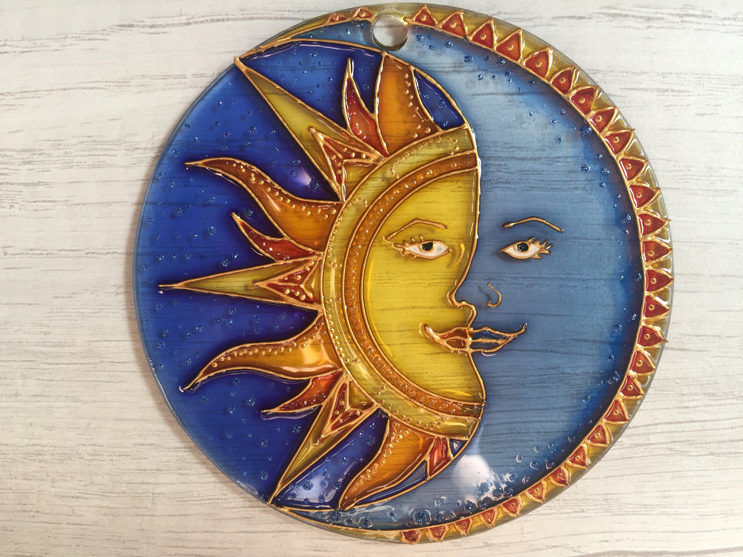 Blue cobalt Window Suncatcher Celestial Sun Moon decor Hanging Suncatcher Housewarming gift