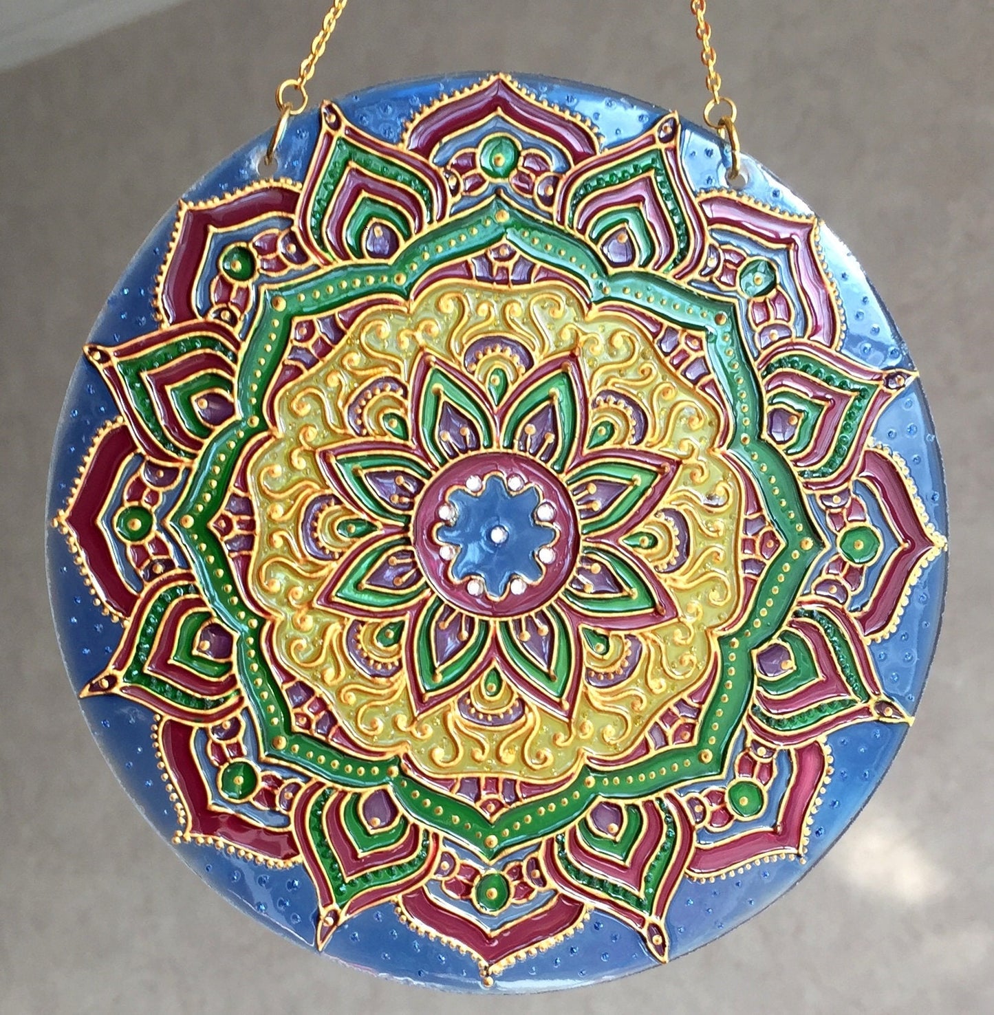 Indie Sacred geometry art Mandala Meditation Stained Glass room decor Hanging Sun catcher for Window