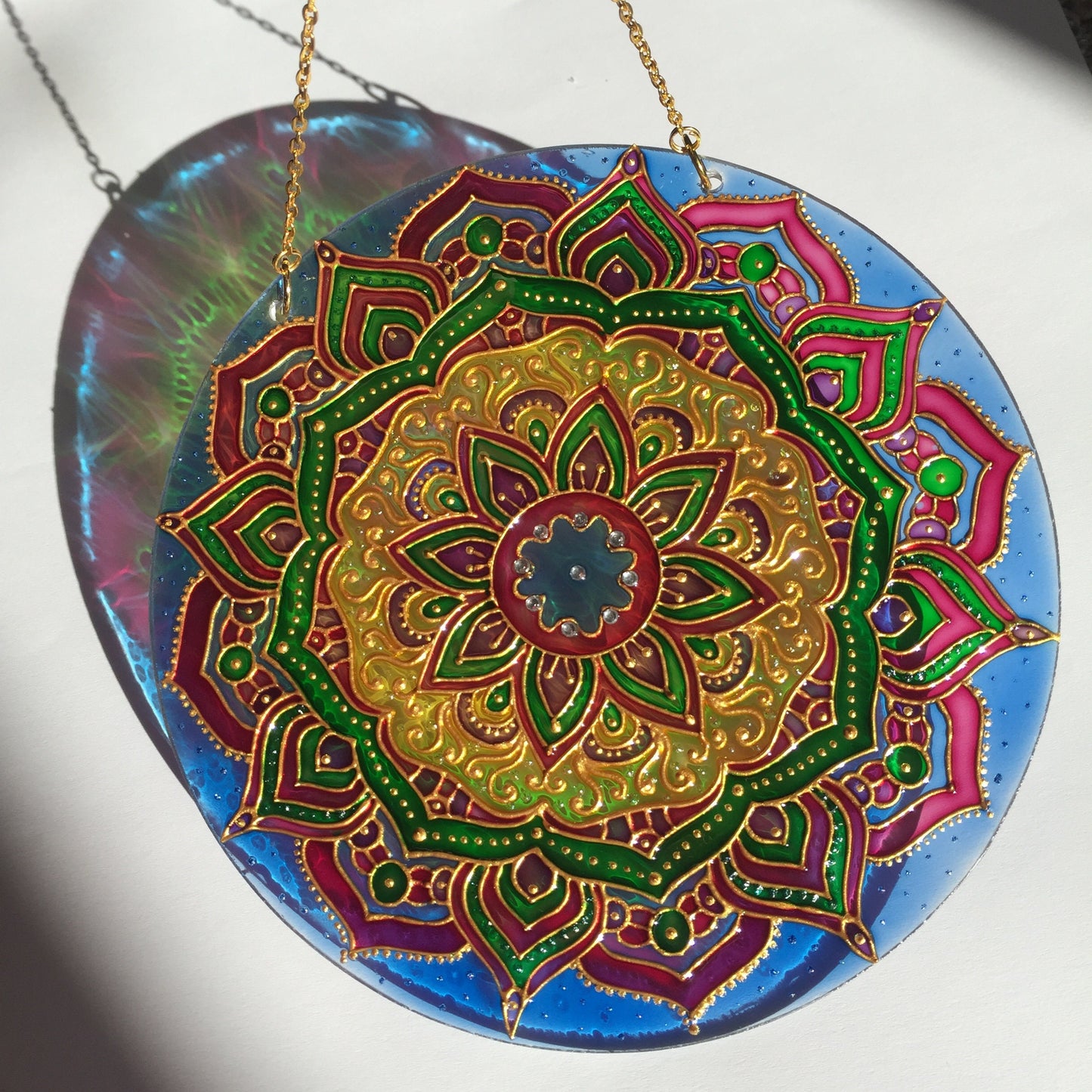 Indie Sacred geometry art Mandala Meditation Stained Glass room decor Hanging Sun catcher for Window
