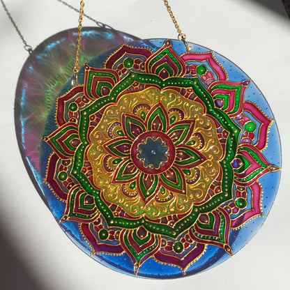Indie Sacred geometry art Mandala Meditation Stained Glass room decor Hanging Sun catcher for Window