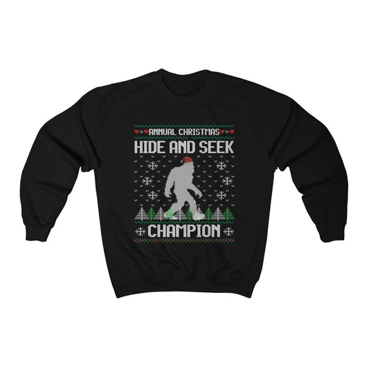 Funny Ugly Christmas For Man Santa Hat Sasquatch Shirt Bigfoot Hide And Seek Champion Xmas Gift Present Unisex Heavy