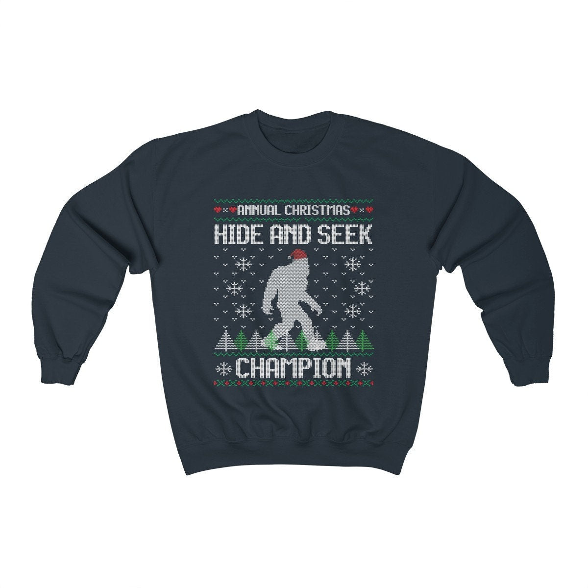 Funny Ugly Christmas For Man Santa Hat Sasquatch Shirt Bigfoot Hide And Seek Champion Xmas Gift Present Unisex Heavy