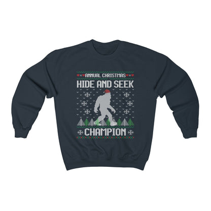 Funny Ugly Christmas For Man Santa Hat Sasquatch Shirt Bigfoot Hide And Seek Champion Xmas Gift Present Unisex Heavy
