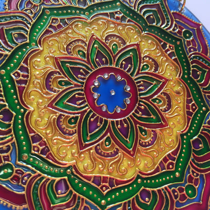 Indie Sacred geometry art Mandala Meditation Stained Glass room decor Hanging Sun catcher for Window