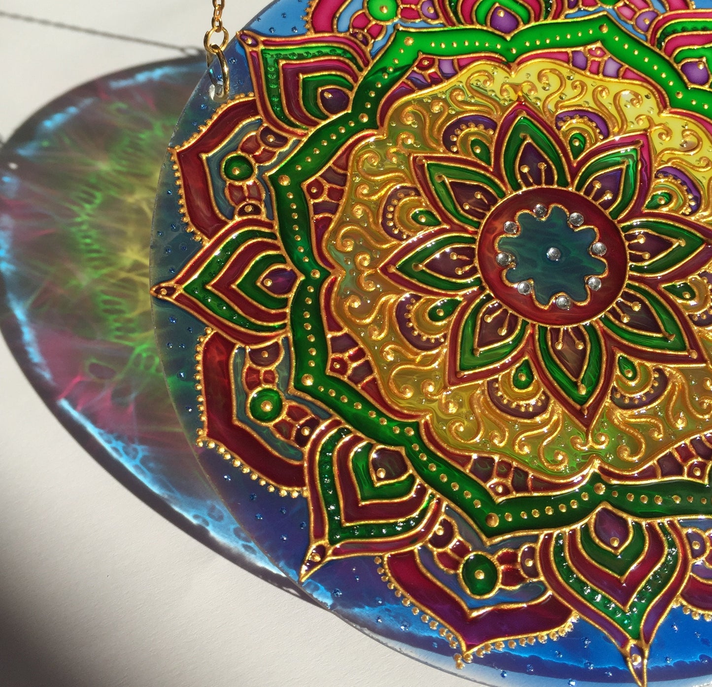 Indie Sacred geometry art Mandala Meditation Stained Glass room decor Hanging Sun catcher for Window
