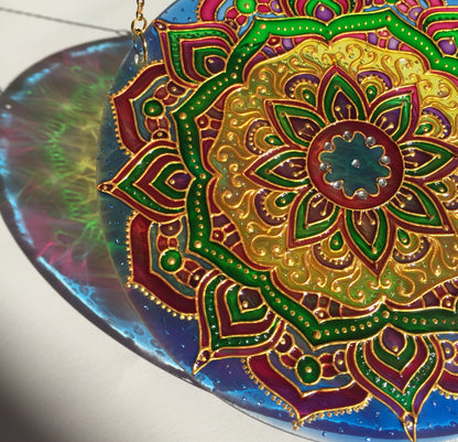 Indie Sacred geometry art Mandala Meditation Stained Glass room decor Hanging Sun catcher for Window