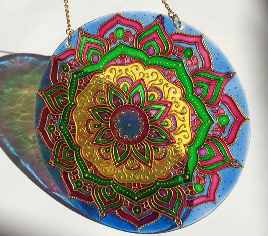 Indie Sacred geometry art Mandala Meditation Stained Glass room decor Hanging Sun catcher for Window